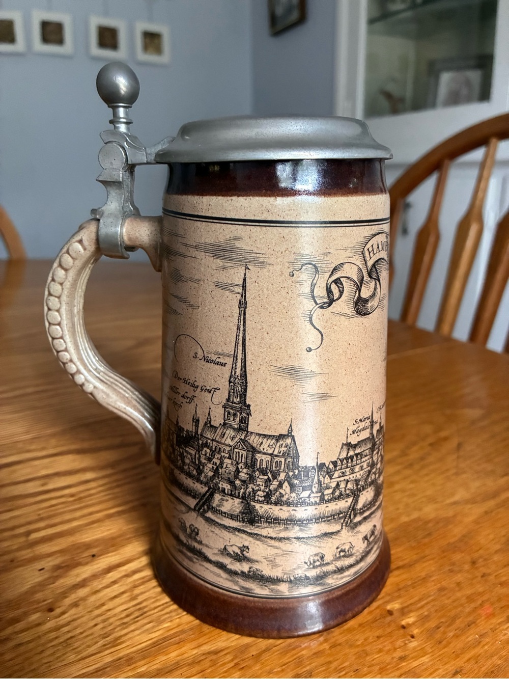 Vtg Ceramic Marzi & Remy Beer Stein with Pewter Lid